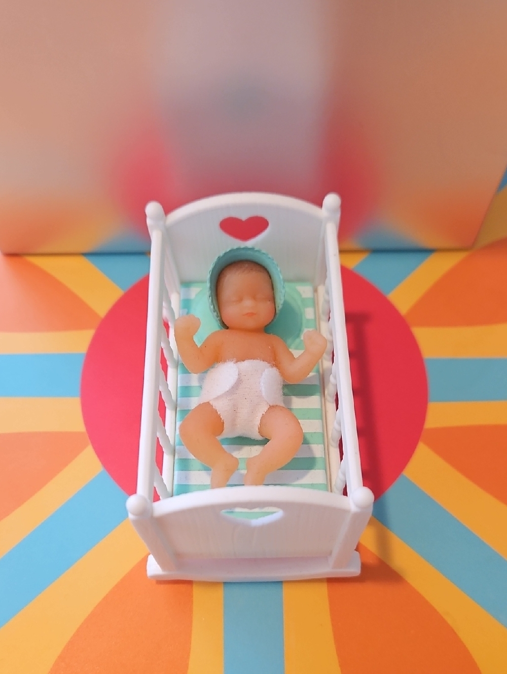 Zuru Mini Baby Doll in White Crib with Mint Bedding
